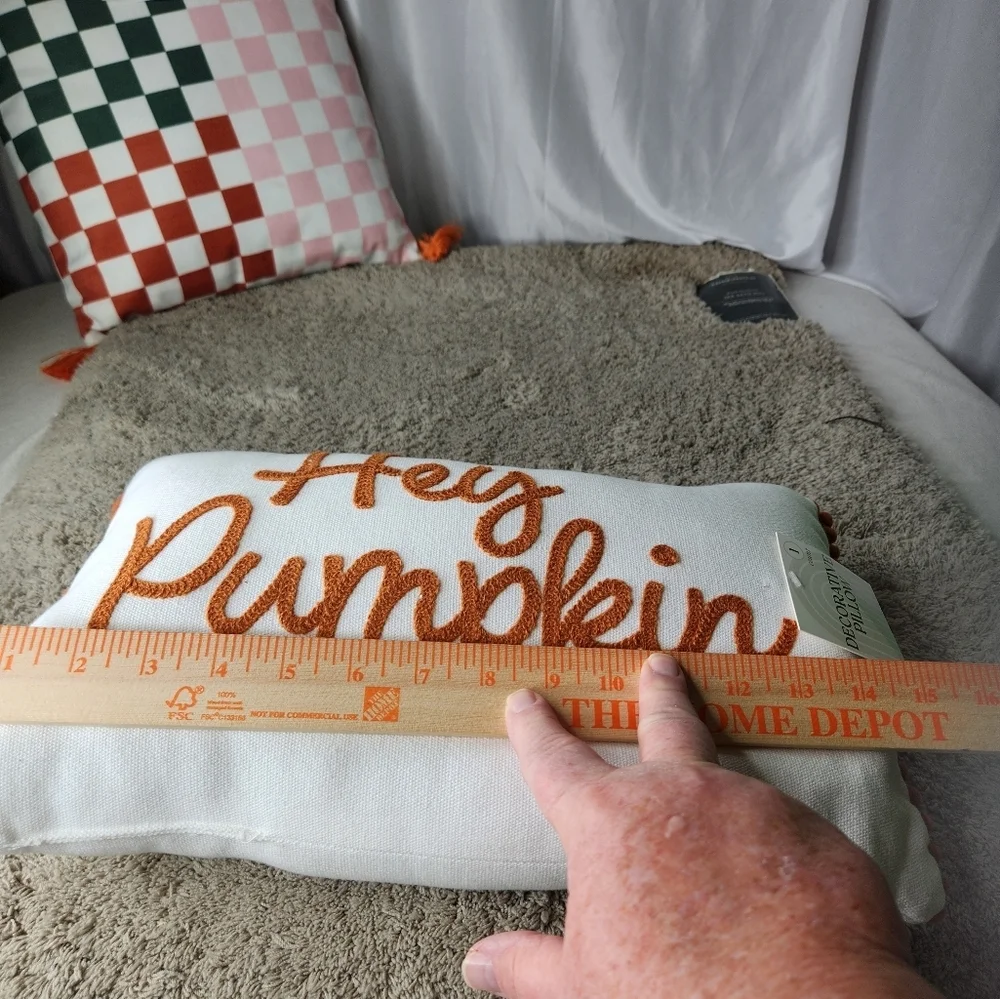 2 Fall Decorative Pillows (1 Pumpkin Pillow & 1 Orange Squares Pillow)